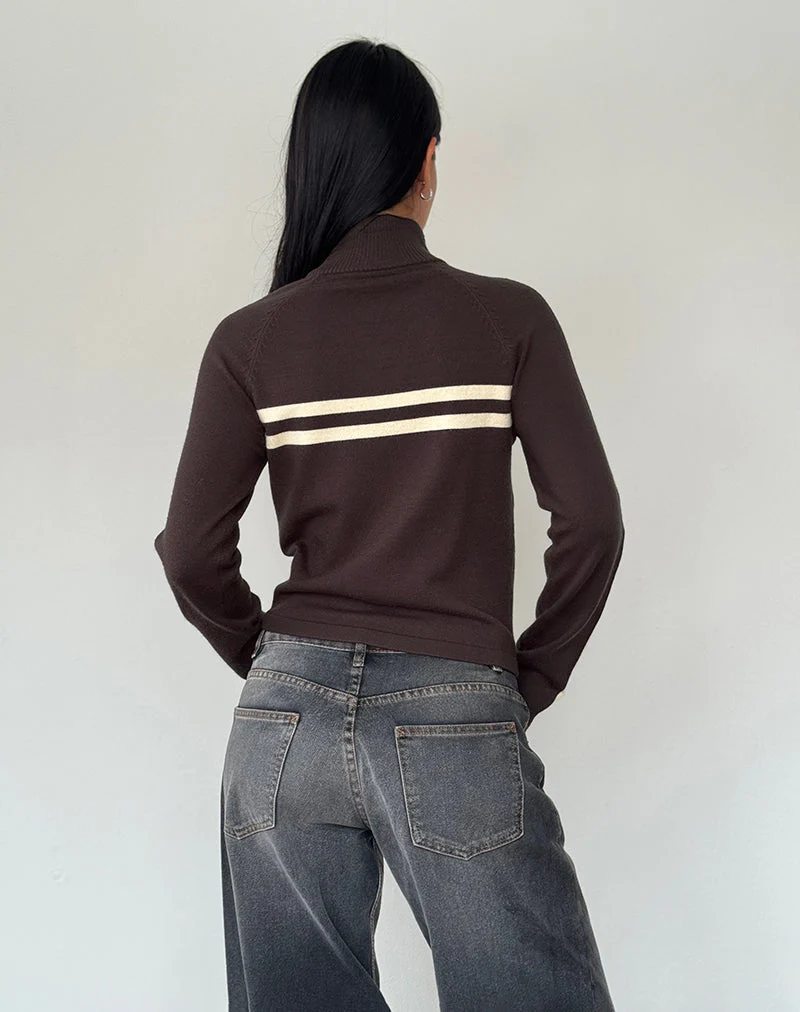 Talisa Sporty Zip Through Jacket in Brown - Image 3