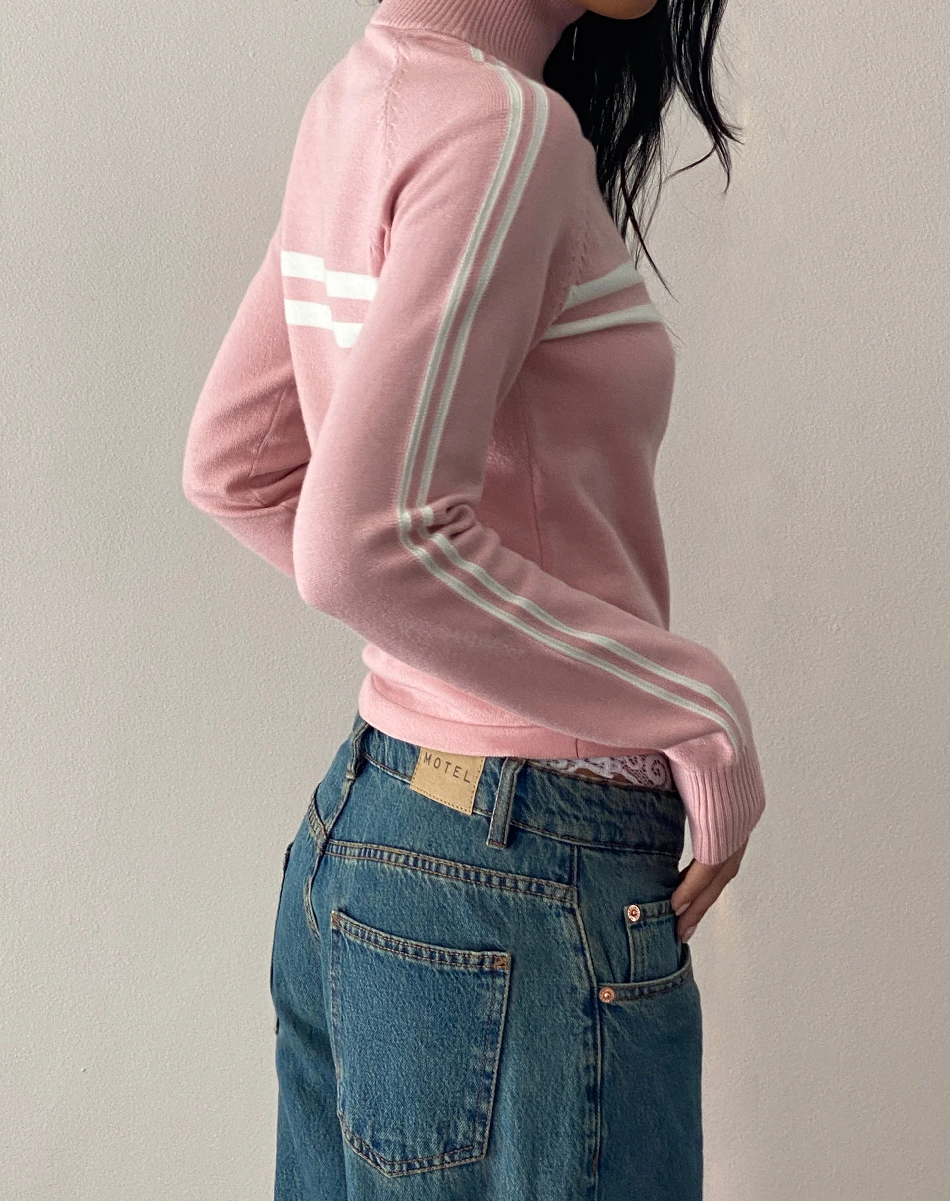 Talisa Sporty Zip Through Jacket in Knit Pink - Image 3