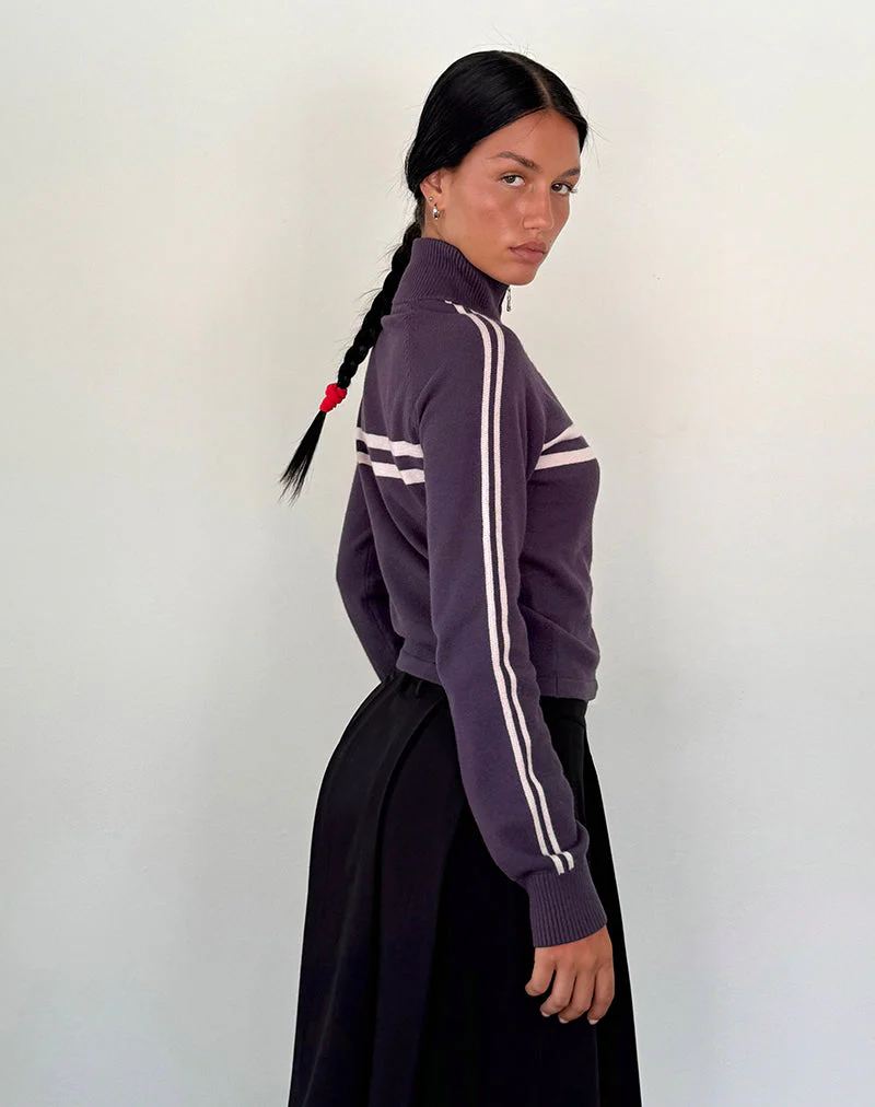 Talisa Sporty Zip Through Jacket In Charcoal with Light Grey Stripes - Image 4