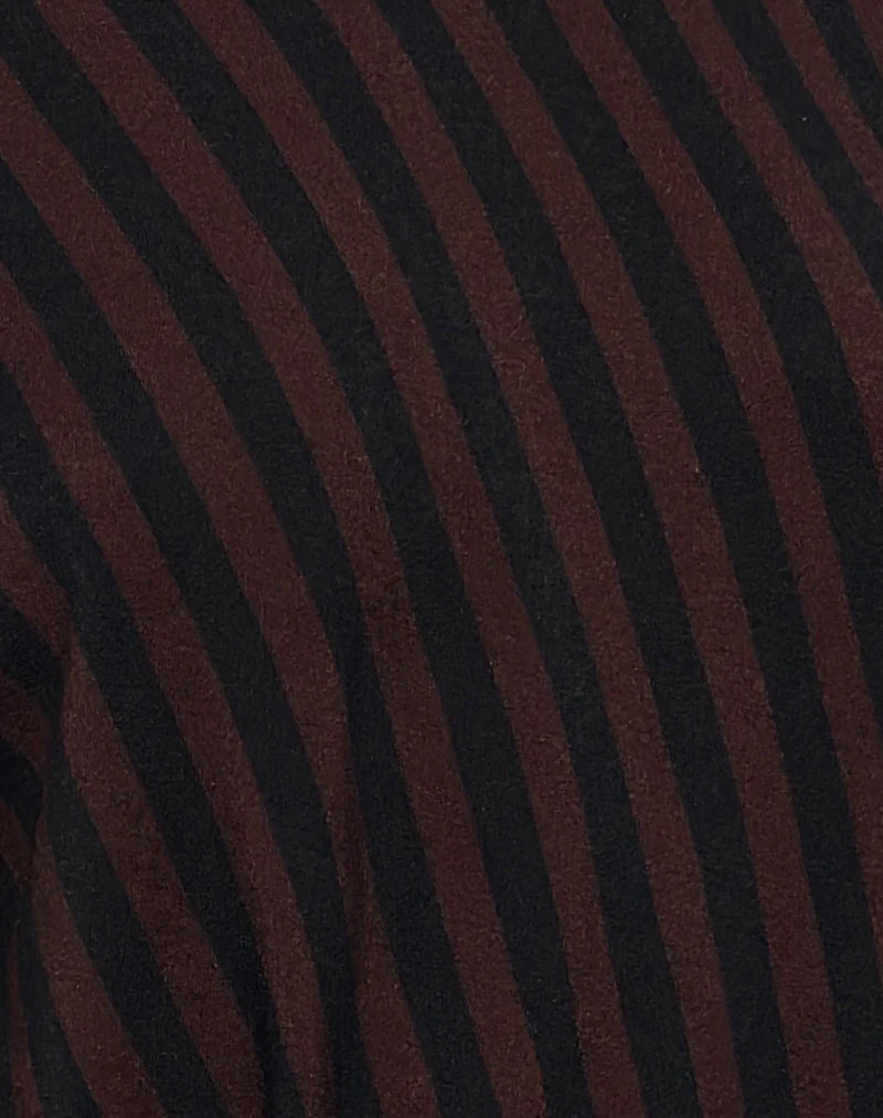 Talita Mini Dress in Diagonal and Mini Stripe Maroon - Image 6