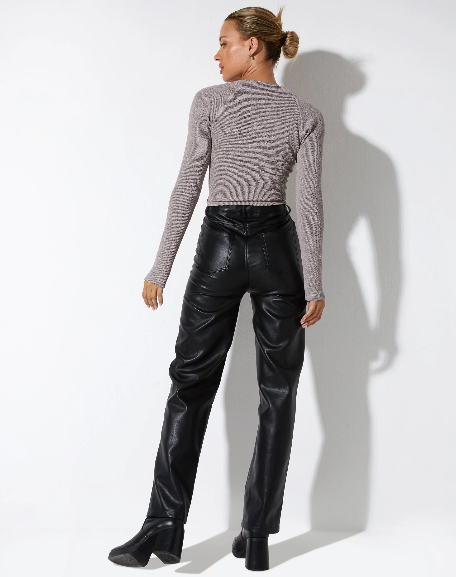 Tamar Long Sleeve Top in Jacquard Rib Tan - Image 5