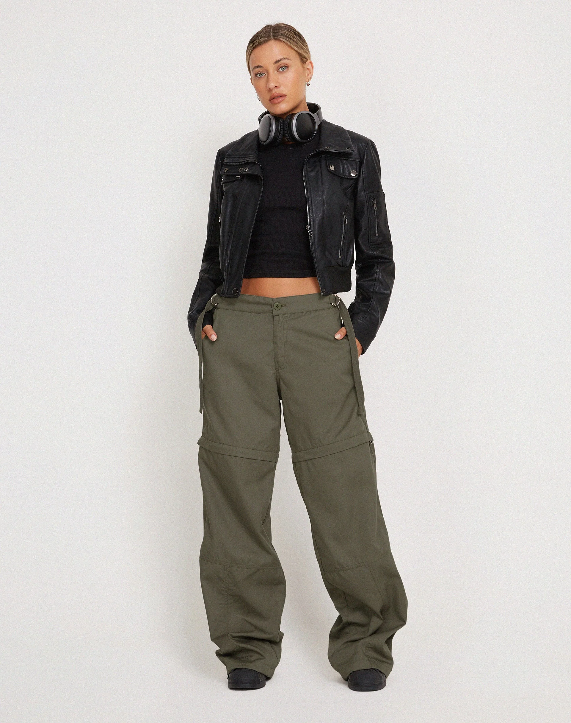 Tansy Wide Leg Cargo Trouser in Stone Green - Image 5