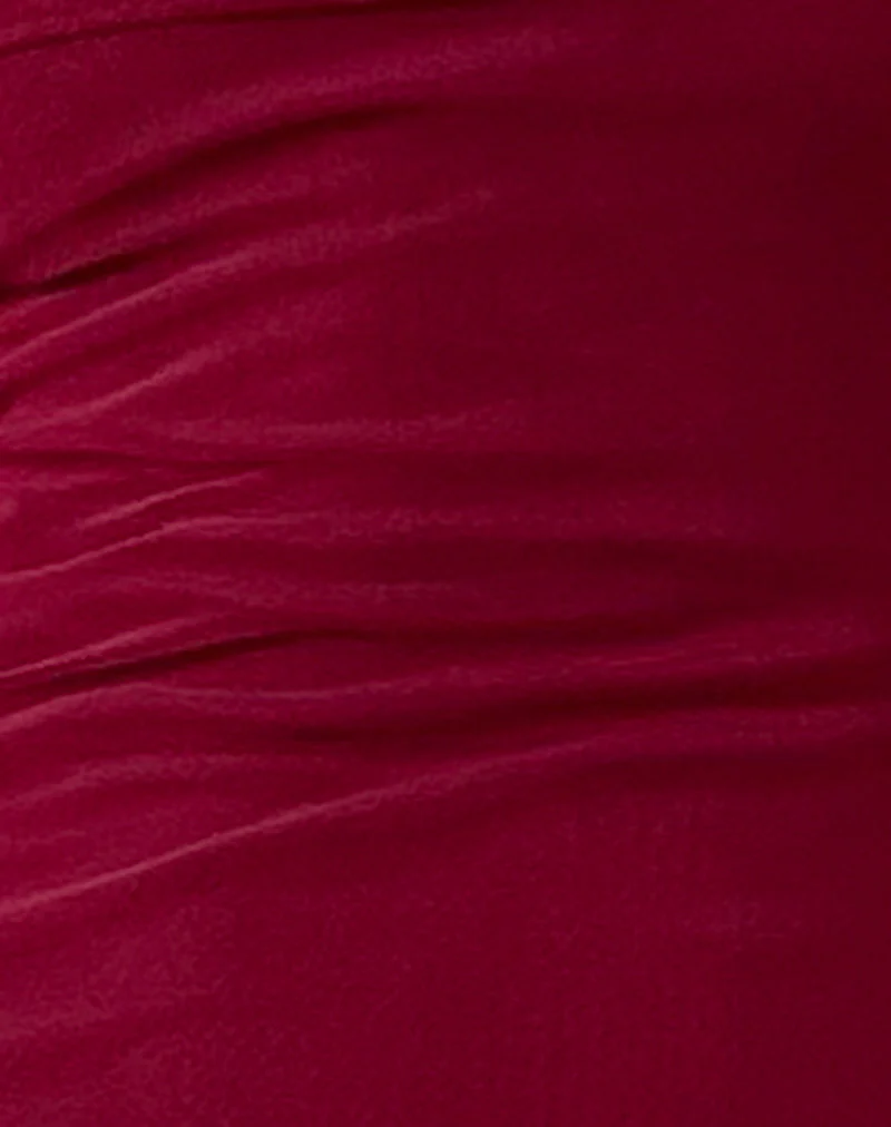 Tarna Bardot Maxi Dress in Mesh Burgundy - Image 6