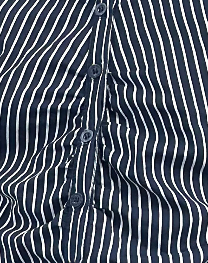 Tarsi Fitted Shirt in Mono Stripe Navy - Image 7