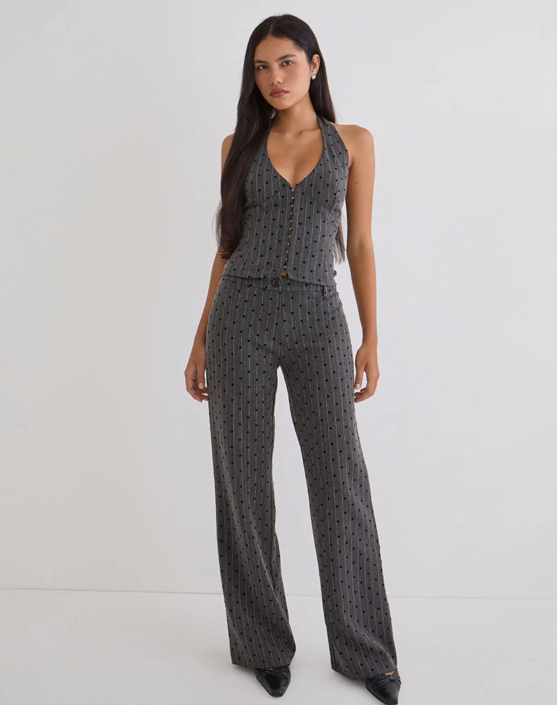 Tatina Trouser in Charcoal with Polka Pinstripe