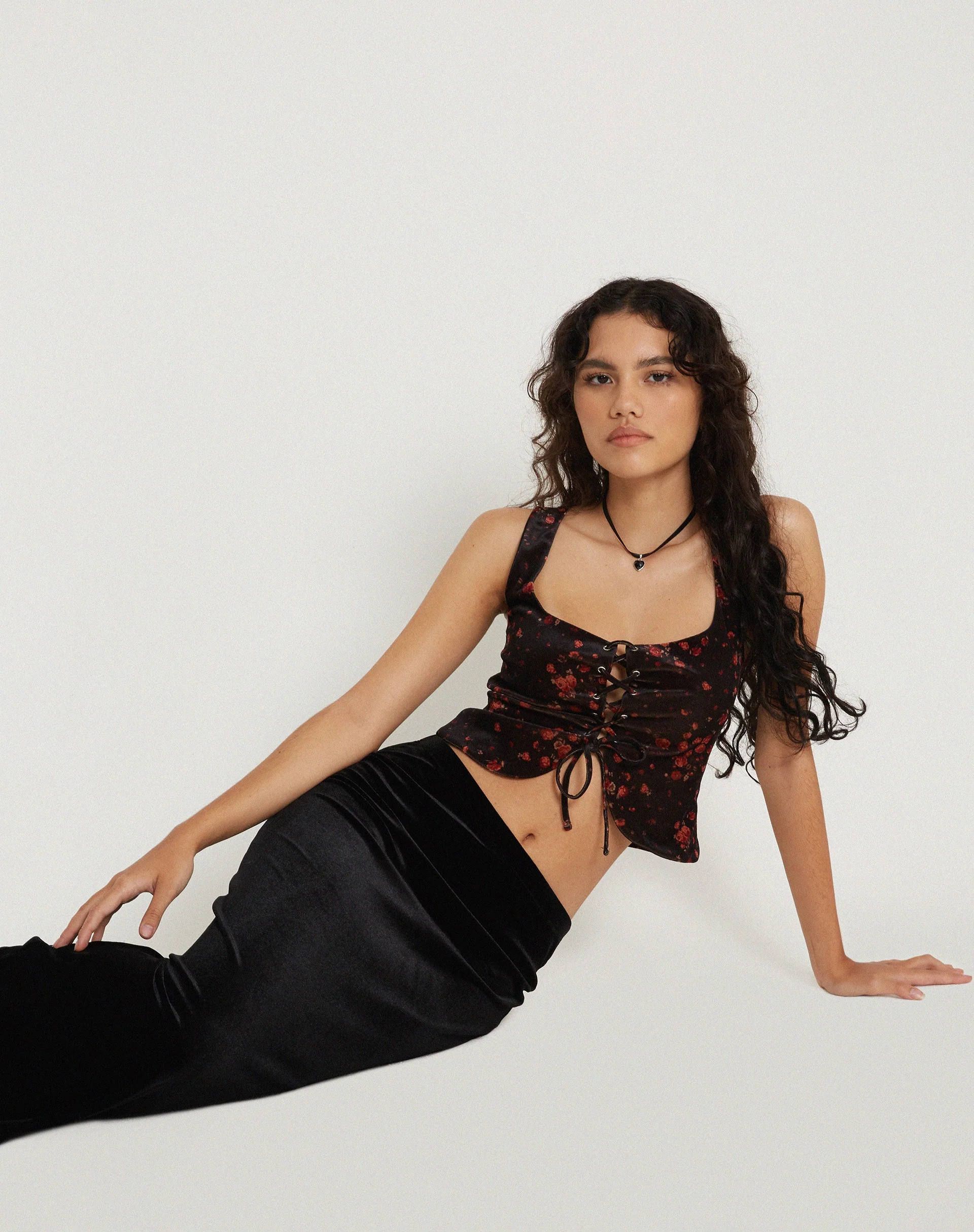 Taula Cropped Corset Top in Rose Cluster Velvet - Image 7