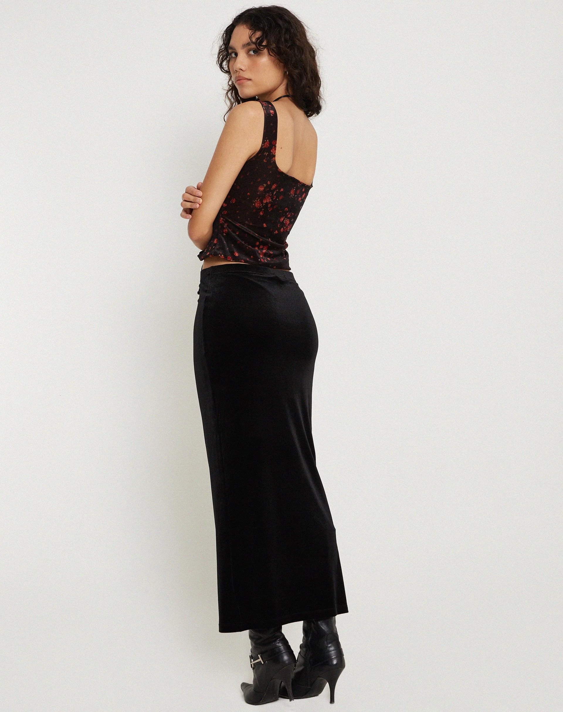 Taula Cropped Corset Top in Rose Cluster Velvet - Image 8