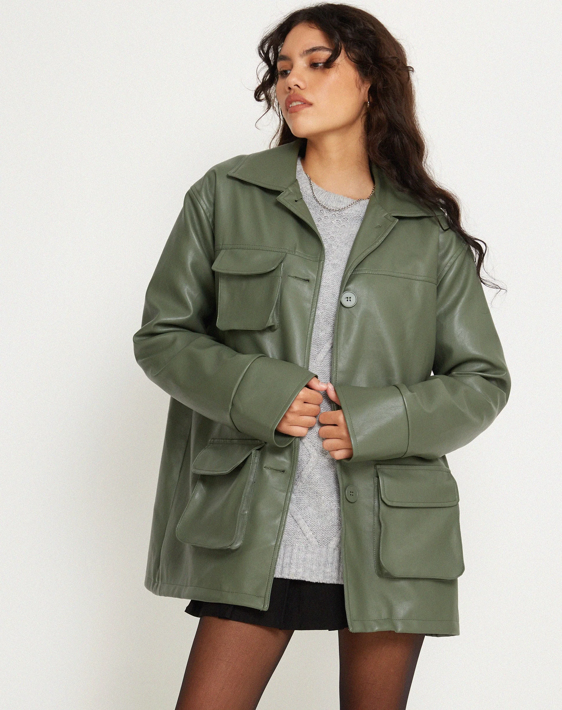Tavira Jacket in PU Military Green - Image 2