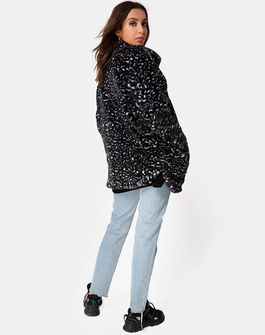 Teddy Bear Fur Coat in Black Leopard - Image 4