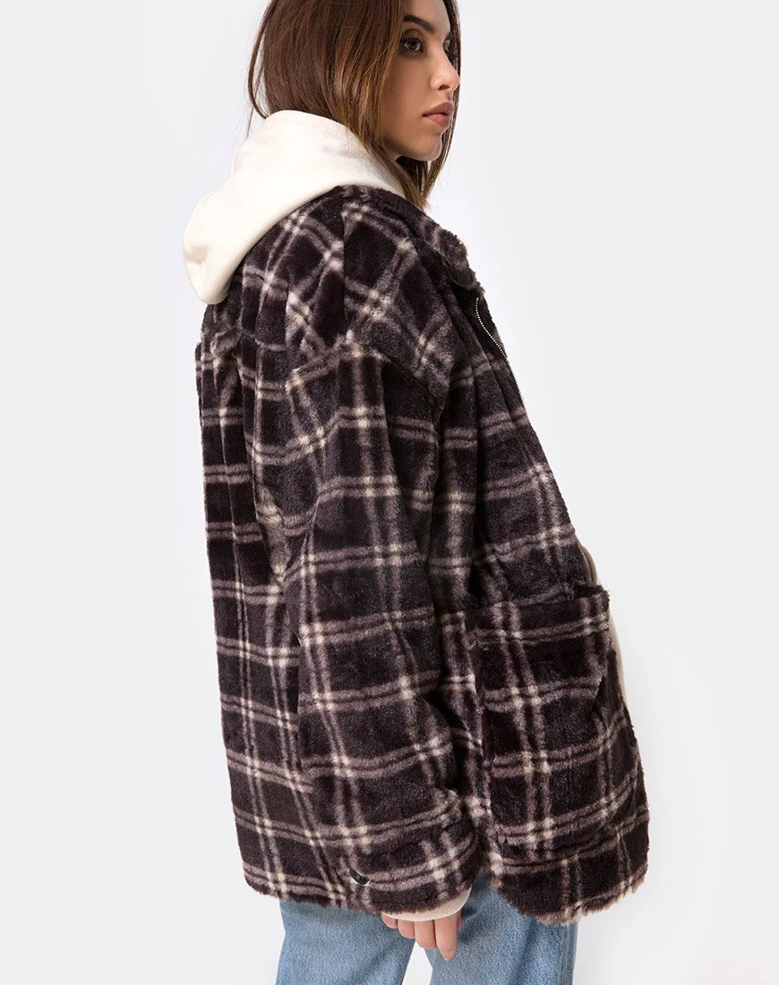 Teddy Coat in Brown Match Check - Image 5