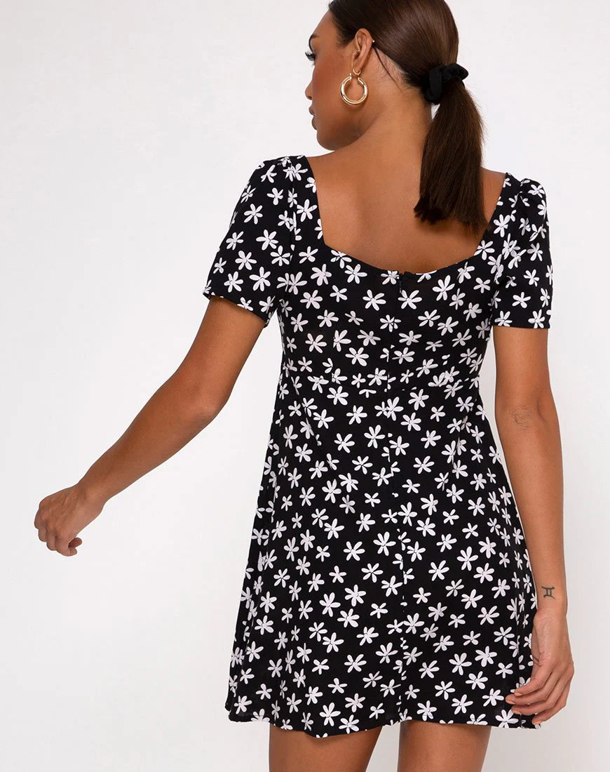Thalia Babydoll Dress in 90's Daisy Black and White - Image 2