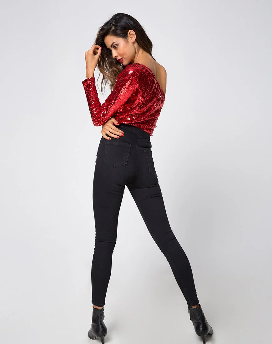 Tia Top in Fishcale Sequin Ruby - Image 4