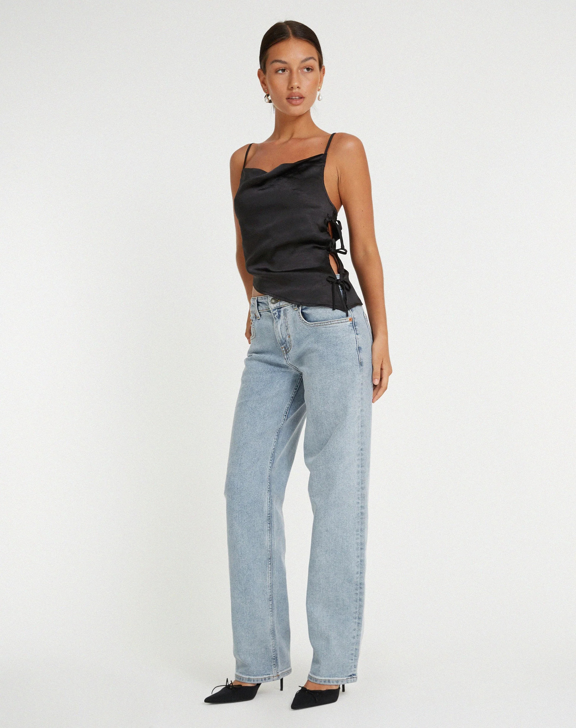 Timbis Strappy Top in Satin Black - Image 4