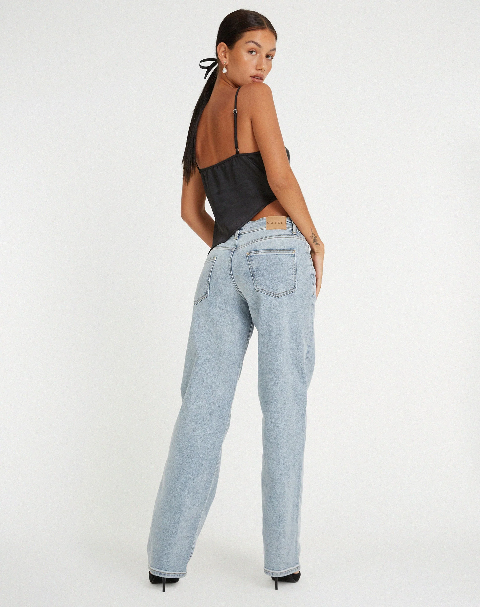 Timbis Strappy Top in Satin Black - Image 6