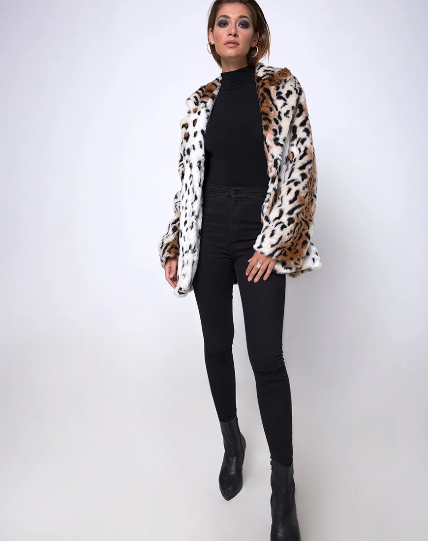 Tina Coat in Leopard Faux Fur - Image 3