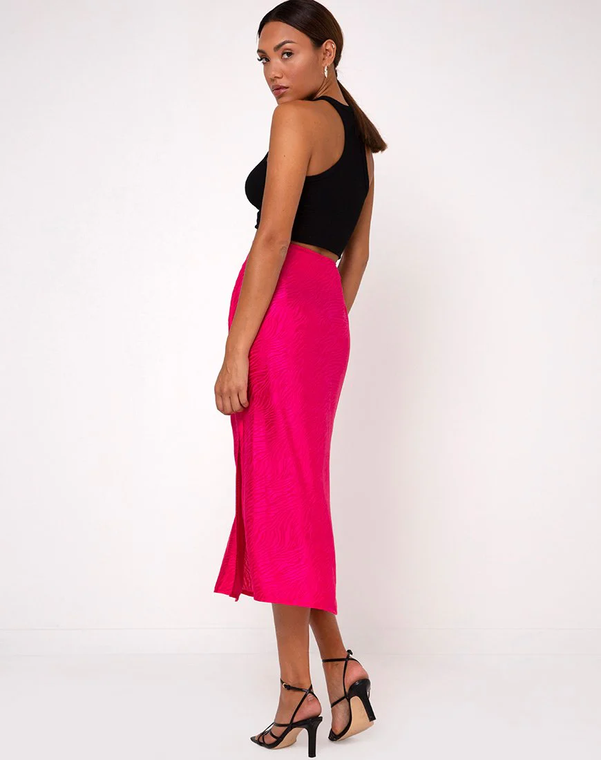 Tindra Midi Skirt in Satin Zebra Fuchsia - Image 2