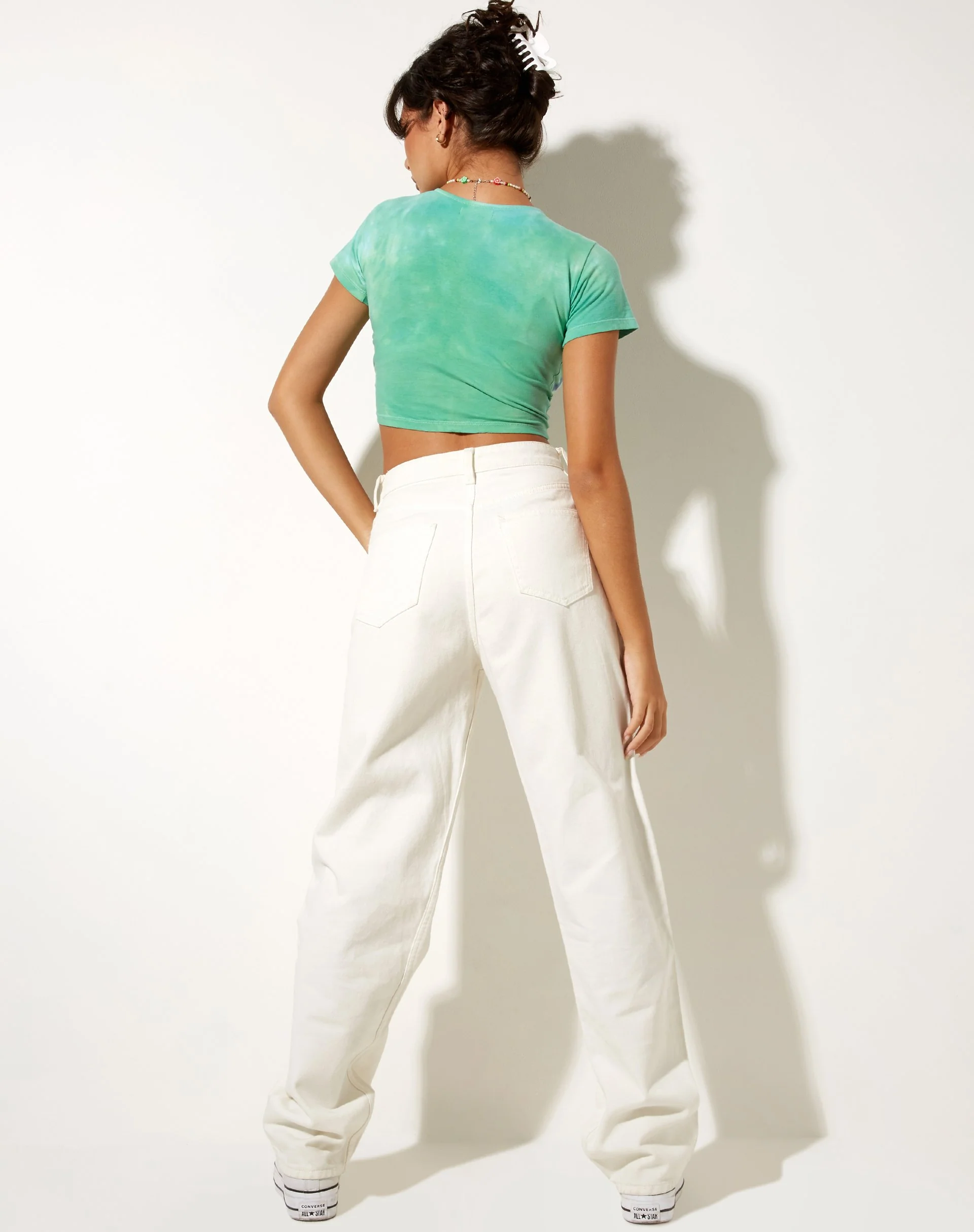 Tindy Crop Top in Green Blue Flower Tie Dye - Image 5
