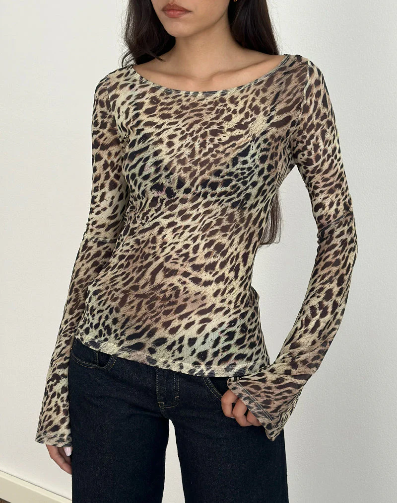 Tineko Long Sleeve Top in Leopard Dance Brown - Image 4