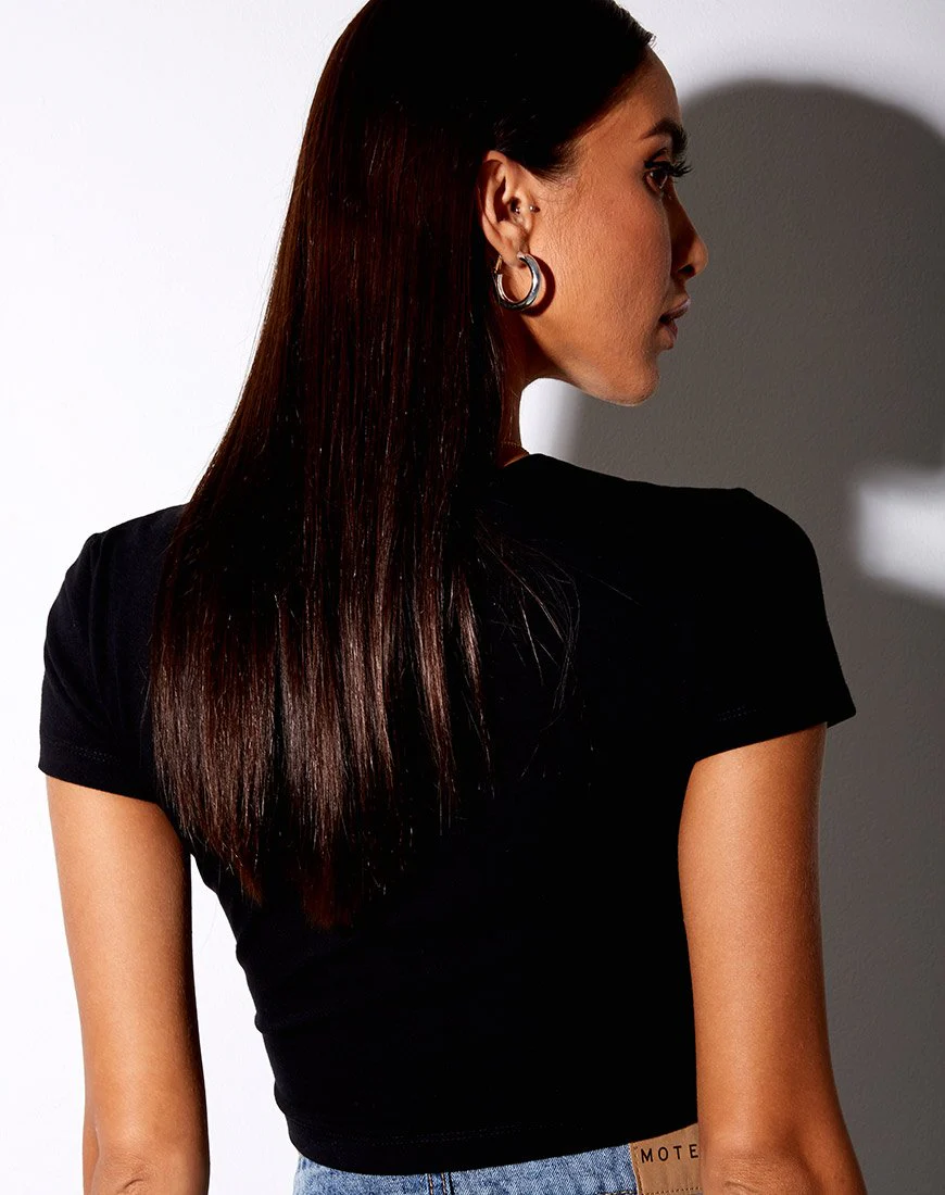 Tiney Crop Tee in Black 'Aries' Diamante - Image 3