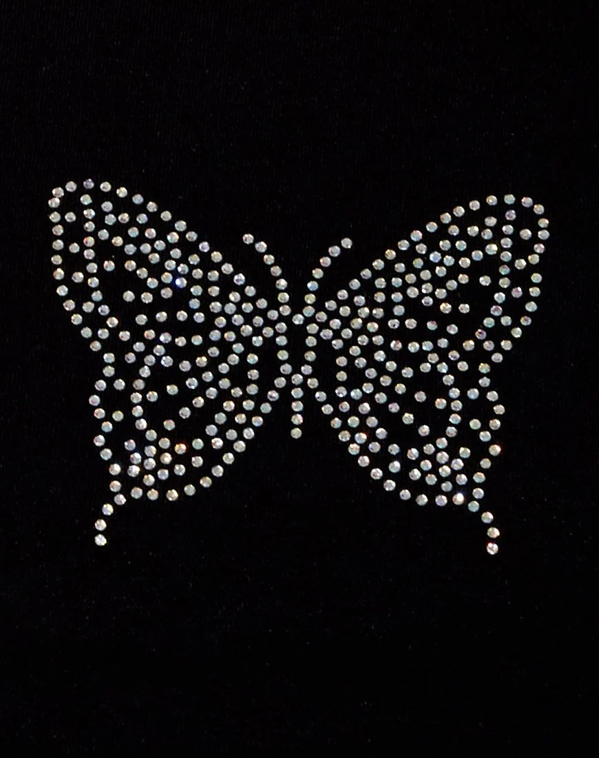 Tiney Crop Tee in Black Butterfly Hotfix - Image 5