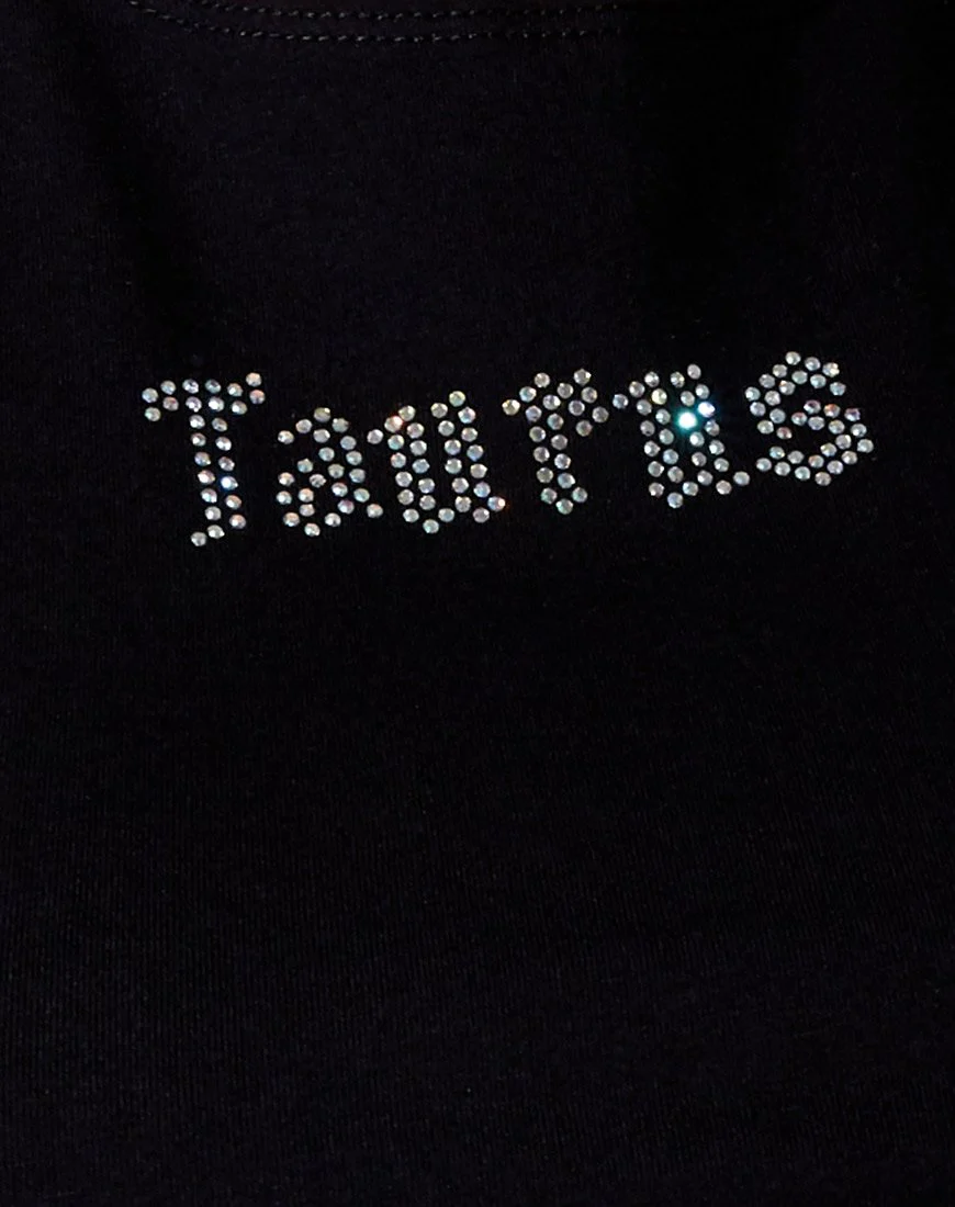 Tiney  Crop Tee in Black 'Taurus' Diamante - Image 3