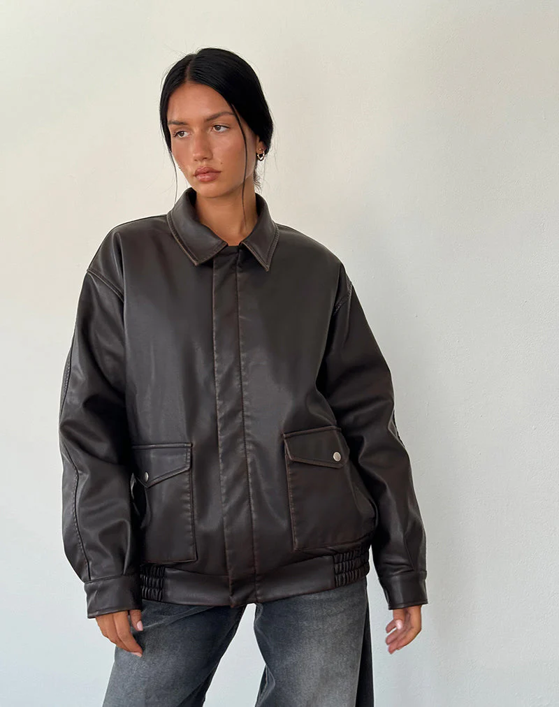 Tobias Jacket in PU Dark Chocolate - Image 3
