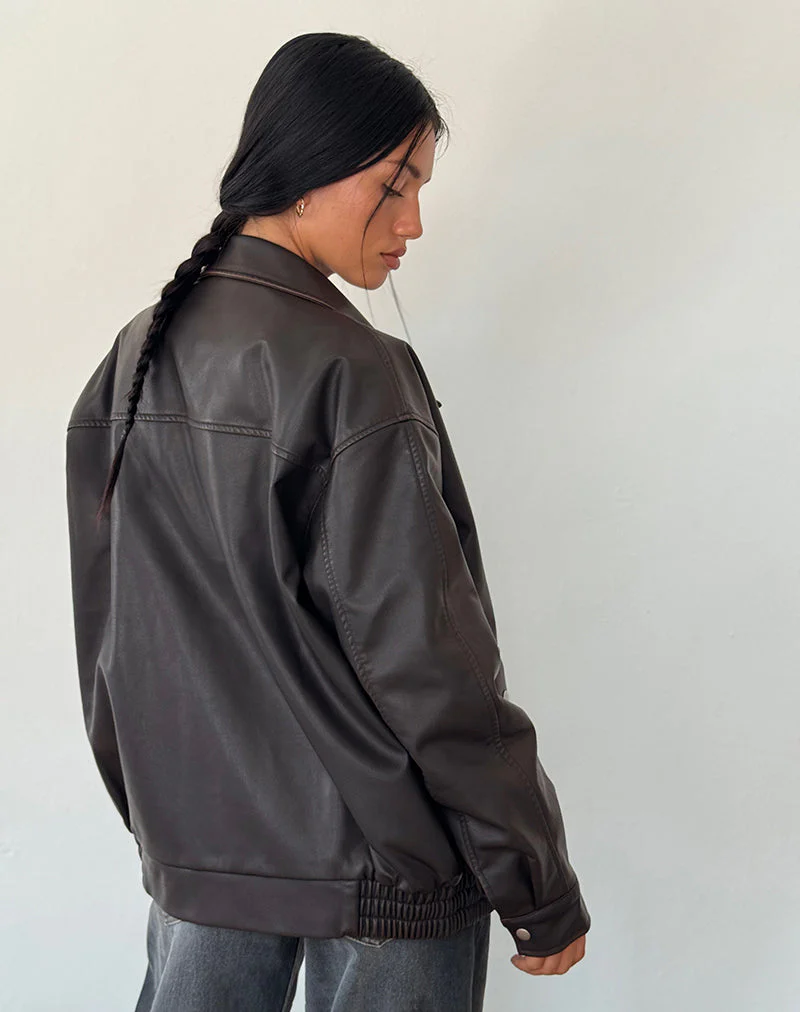Tobias Jacket in PU Dark Chocolate - Image 4