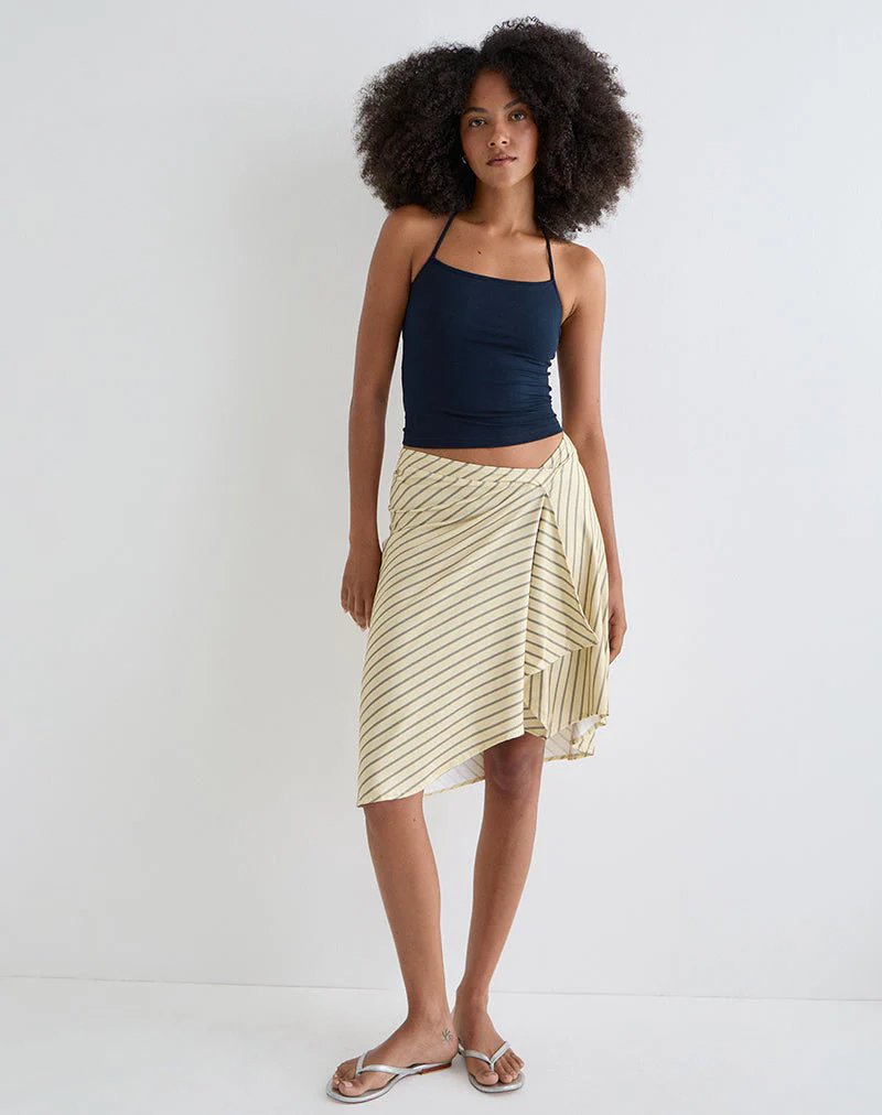 Tomoe Halter Neck Top in Rayon Jersey Navy - Image 3
