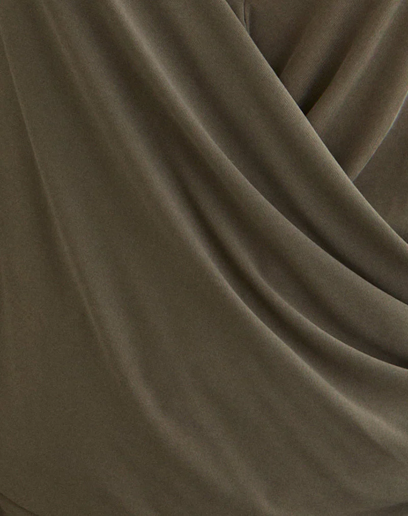 Tricia Plunge Drape Top in Cupro Khaki - Image 5