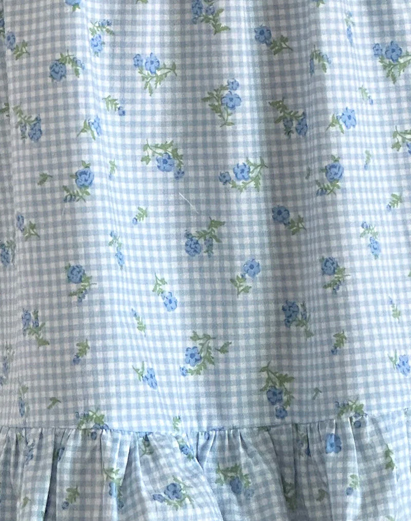 Trim Mini Dress in Blue Flower Gingham - Image 5