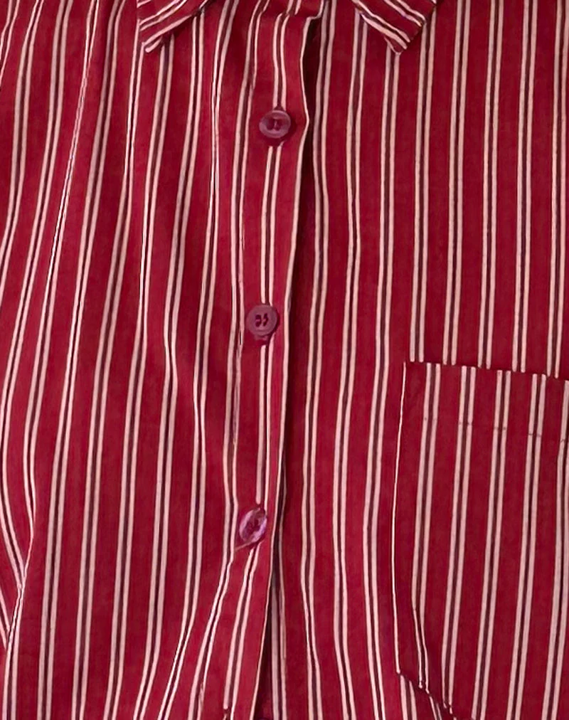 Turner Oversized Shirt in Maroon Stripe - Image 5