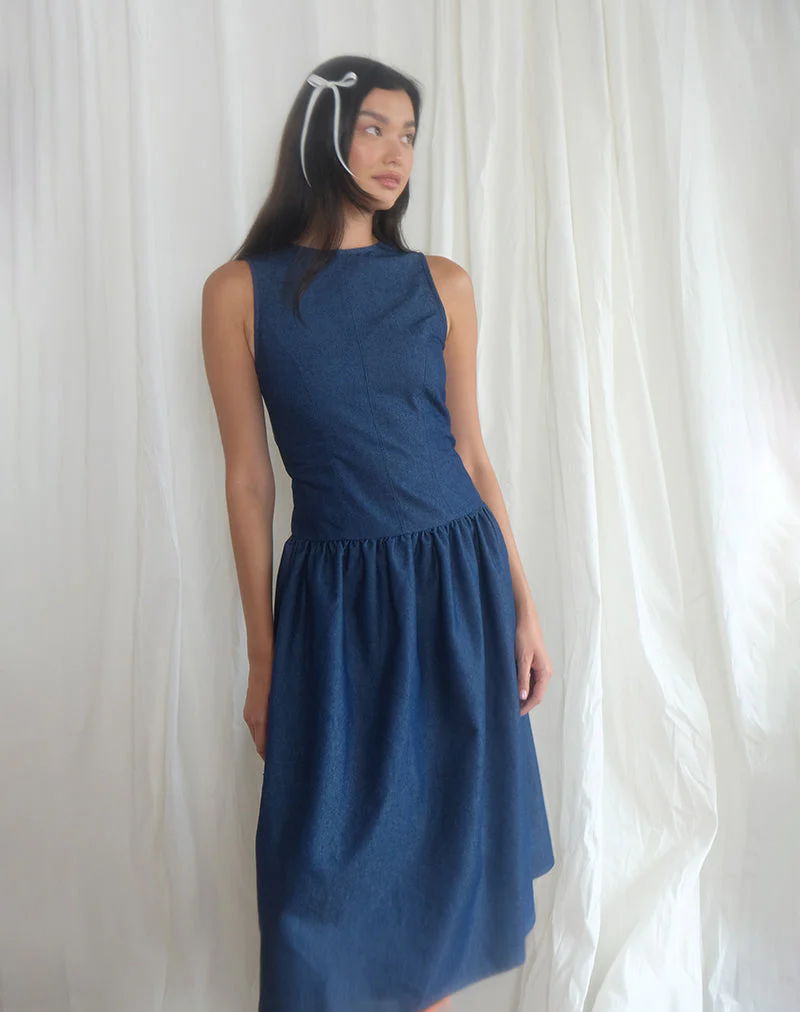 Uretta Maxi Dress in Denim Indigo