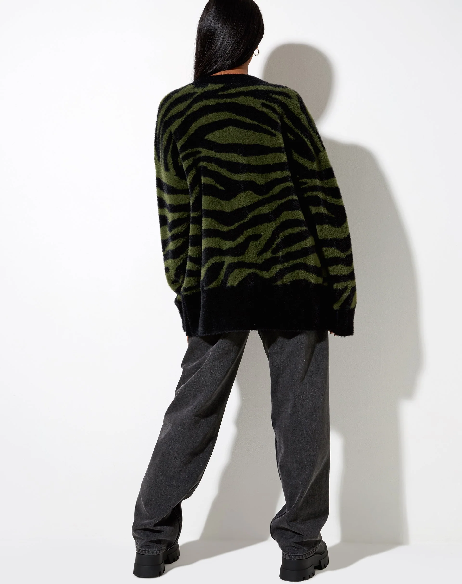 Uriela Cardi in Knit Zebra Olive and Black - Image 4