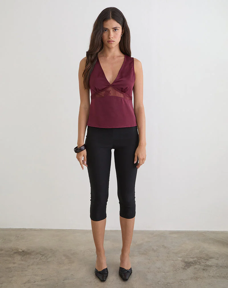 Valeska Lace Insert Top in Satin Zinfandel - Image 2