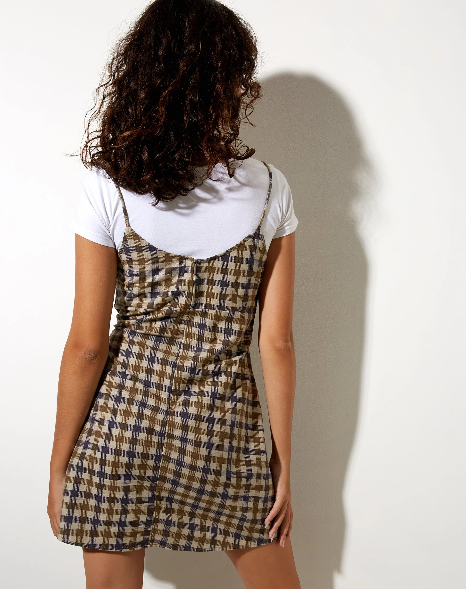 Valy Slip Dress in 40's Check Tan - Image 2