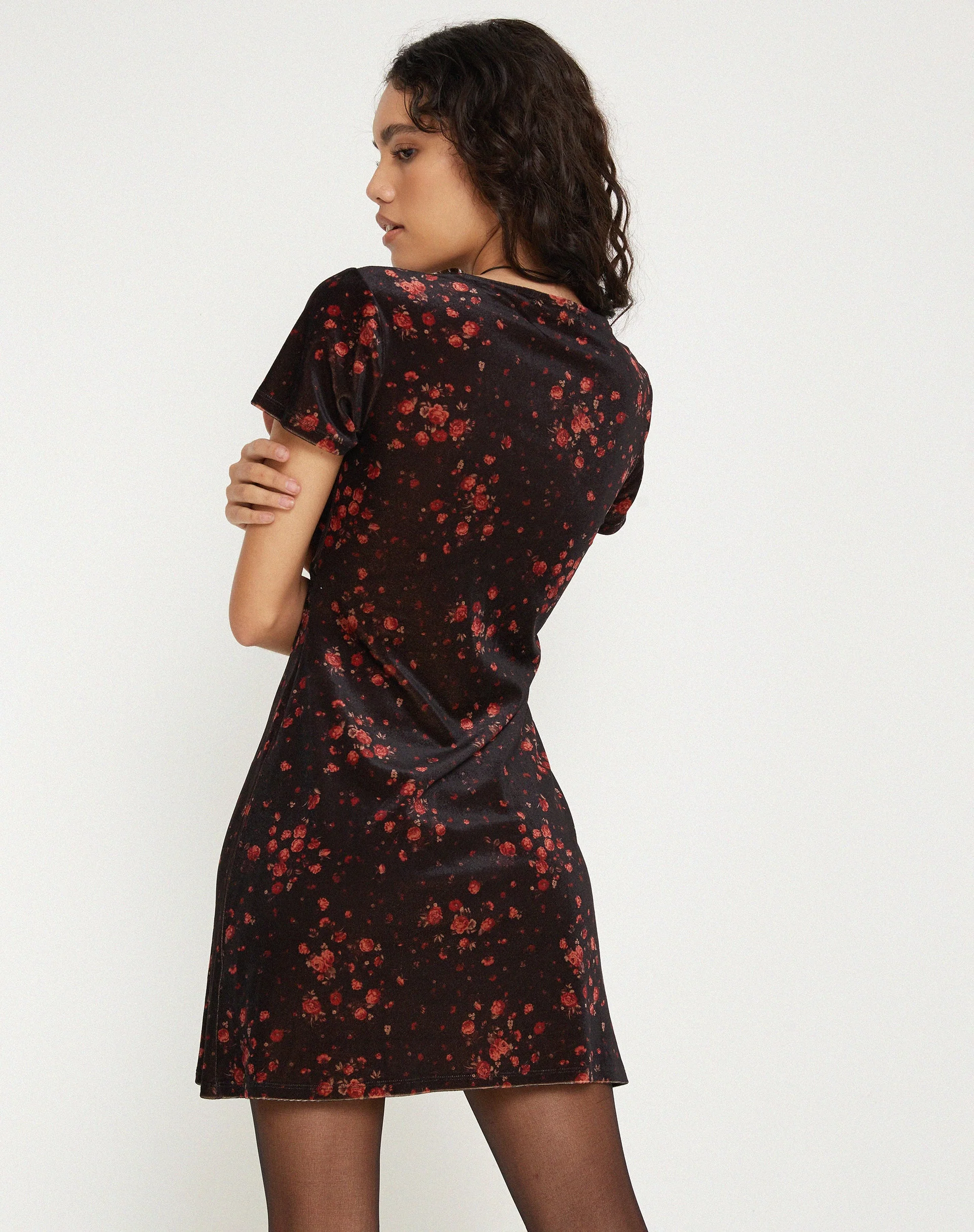 Vania Mini Dress in Rose Cluster Velvet - Image 5