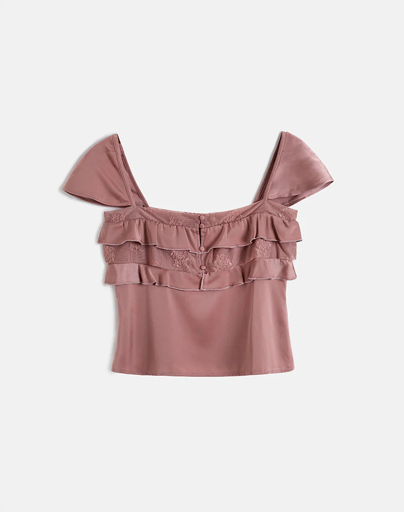 Venaro Double Layer Top in Satin Dusty Pink - Image 3