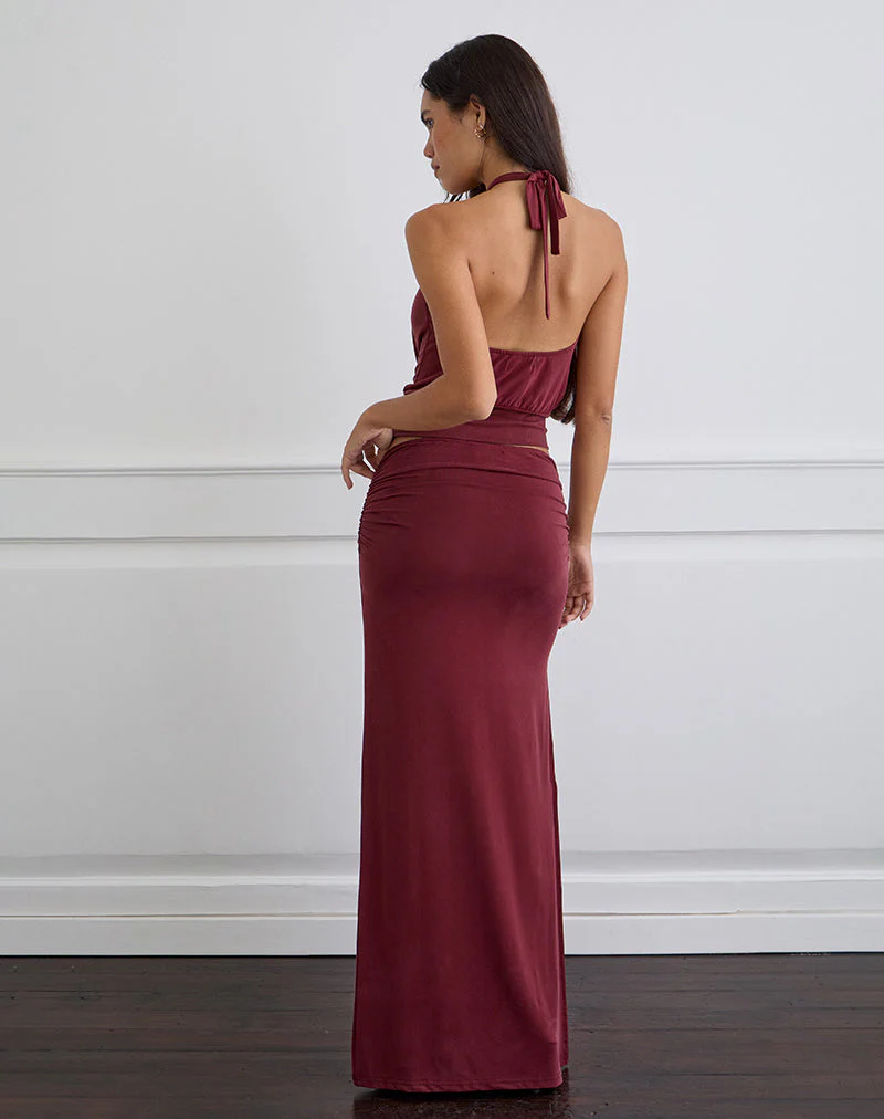 Venya Maxi Skirt in Cupro Burgundy - Image 5