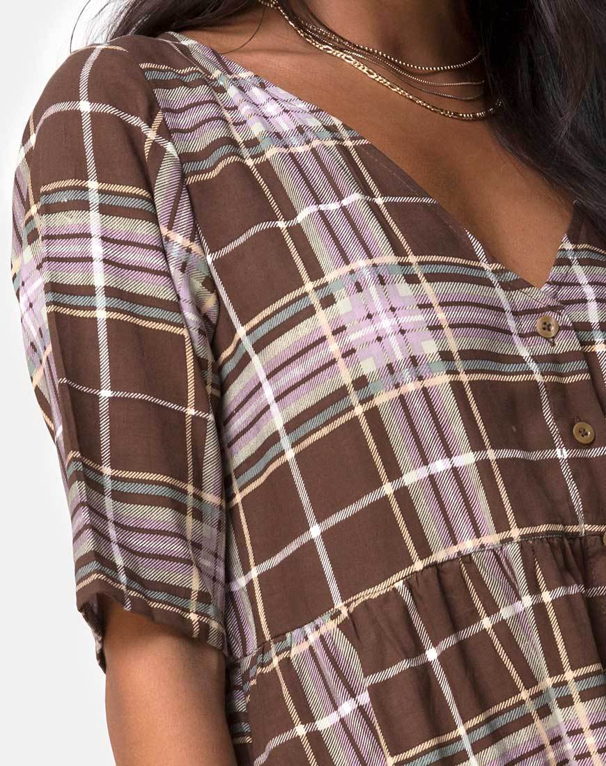 Verren Babydoll Dress in Tartan Brown - Image 5