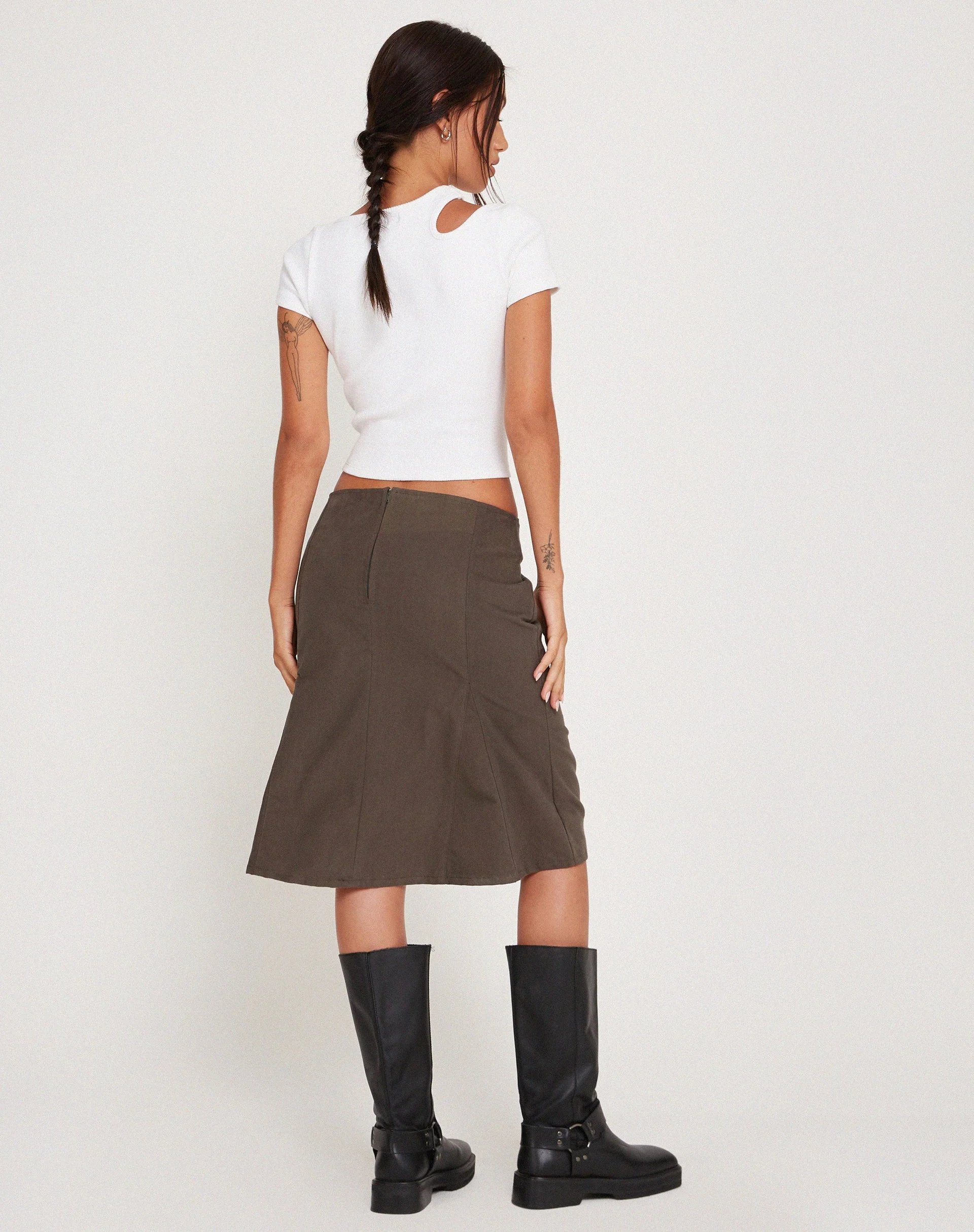Vieve Low Rise Midi Skirt in Dark Grey - Image 6