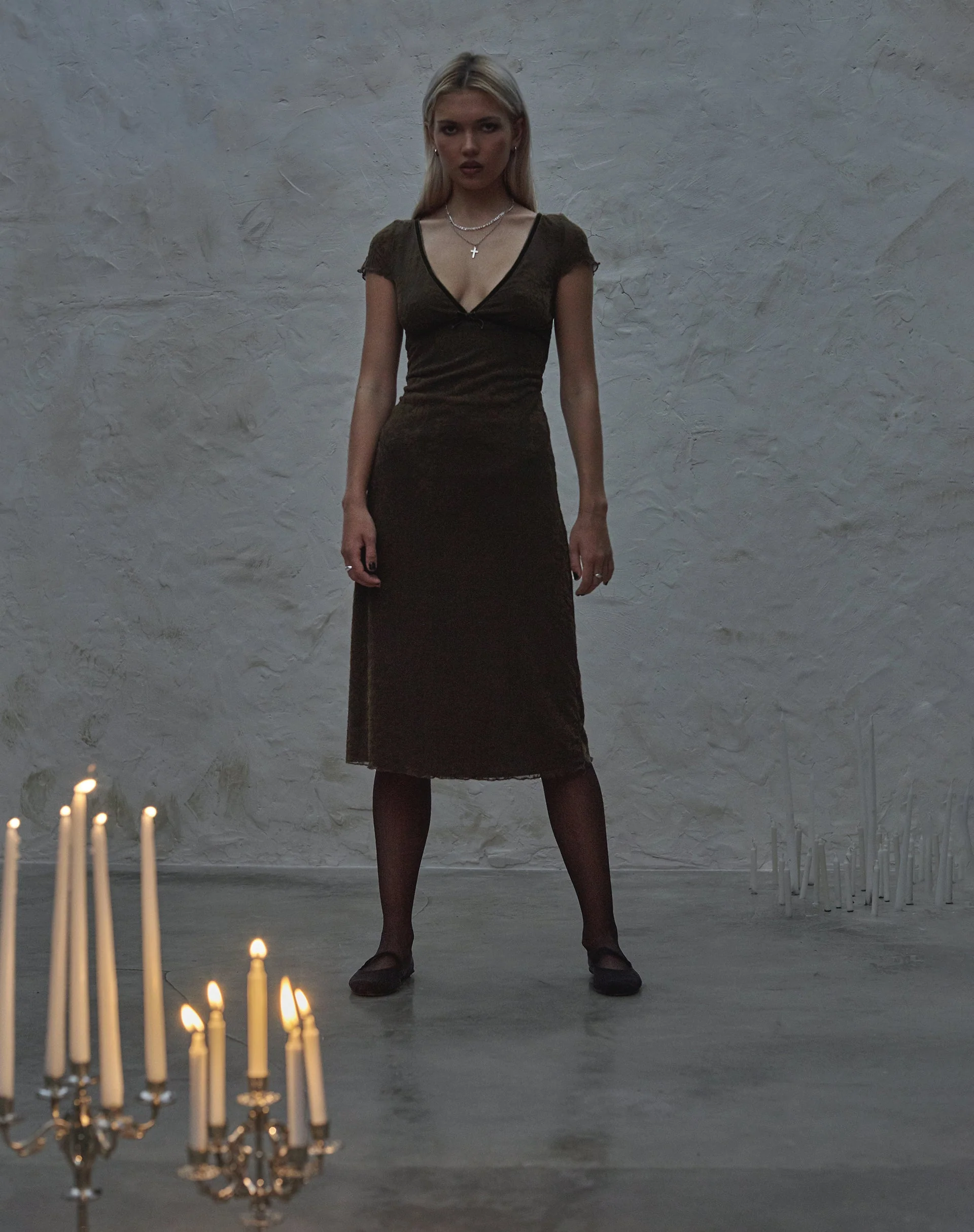 Vilinia Midi Dress in Abstract Botanic Dark Olive - Image 6