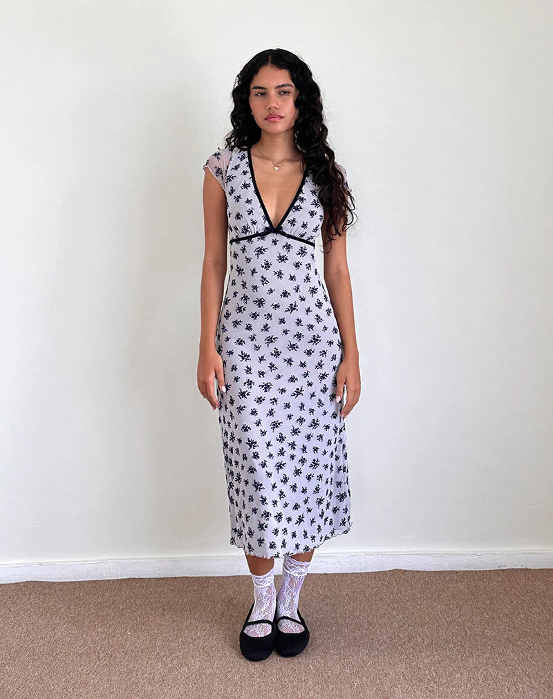 Vilinia Dress in Pale Grey Flower Cluster Flock - Image 2