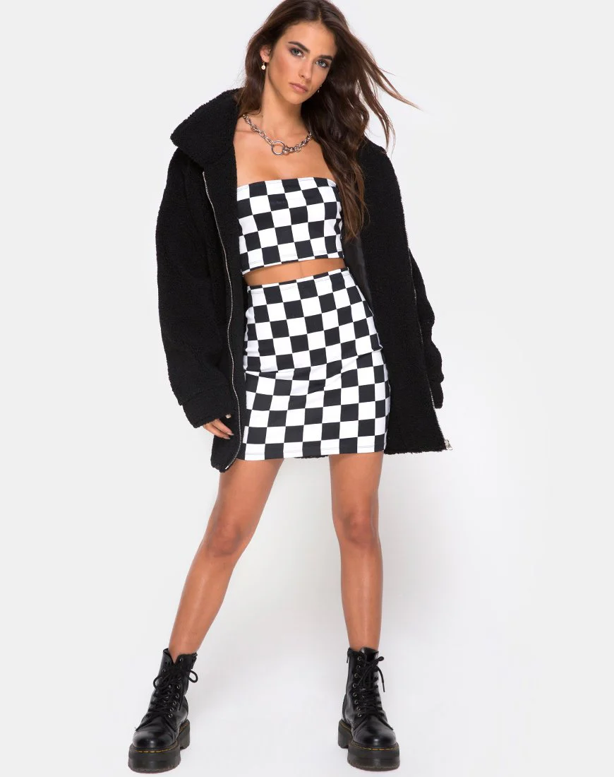 Villy Crop Top in Checker Board Medium B/W - Image 4