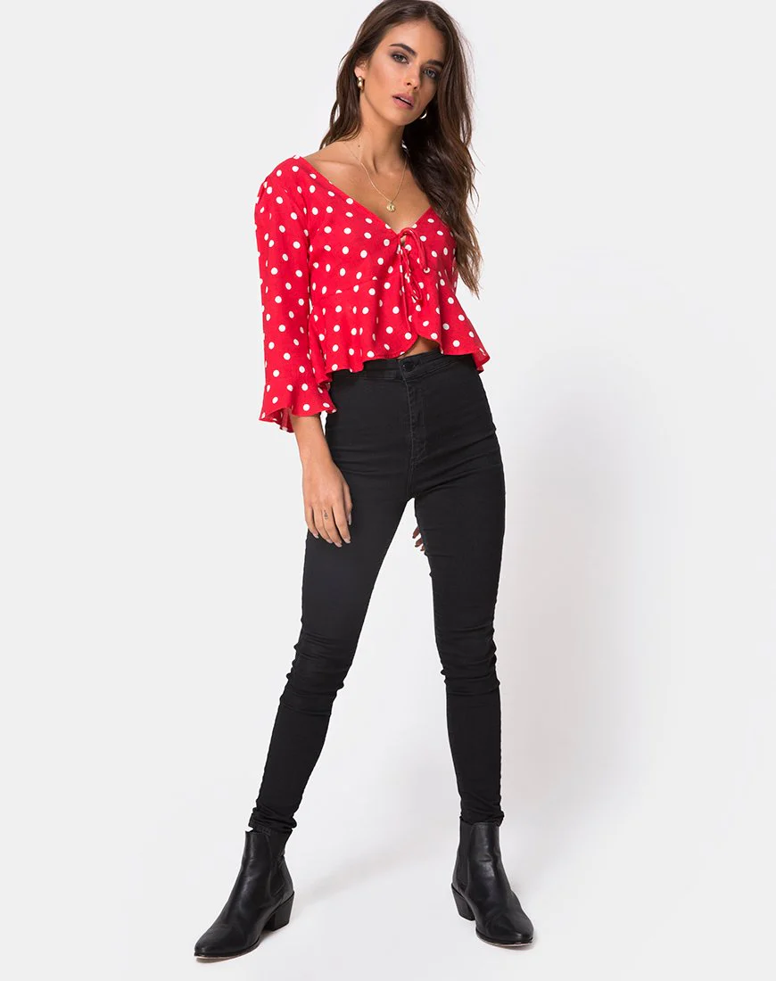 Vinequa Top in Medium Polka Red and White - Image 3