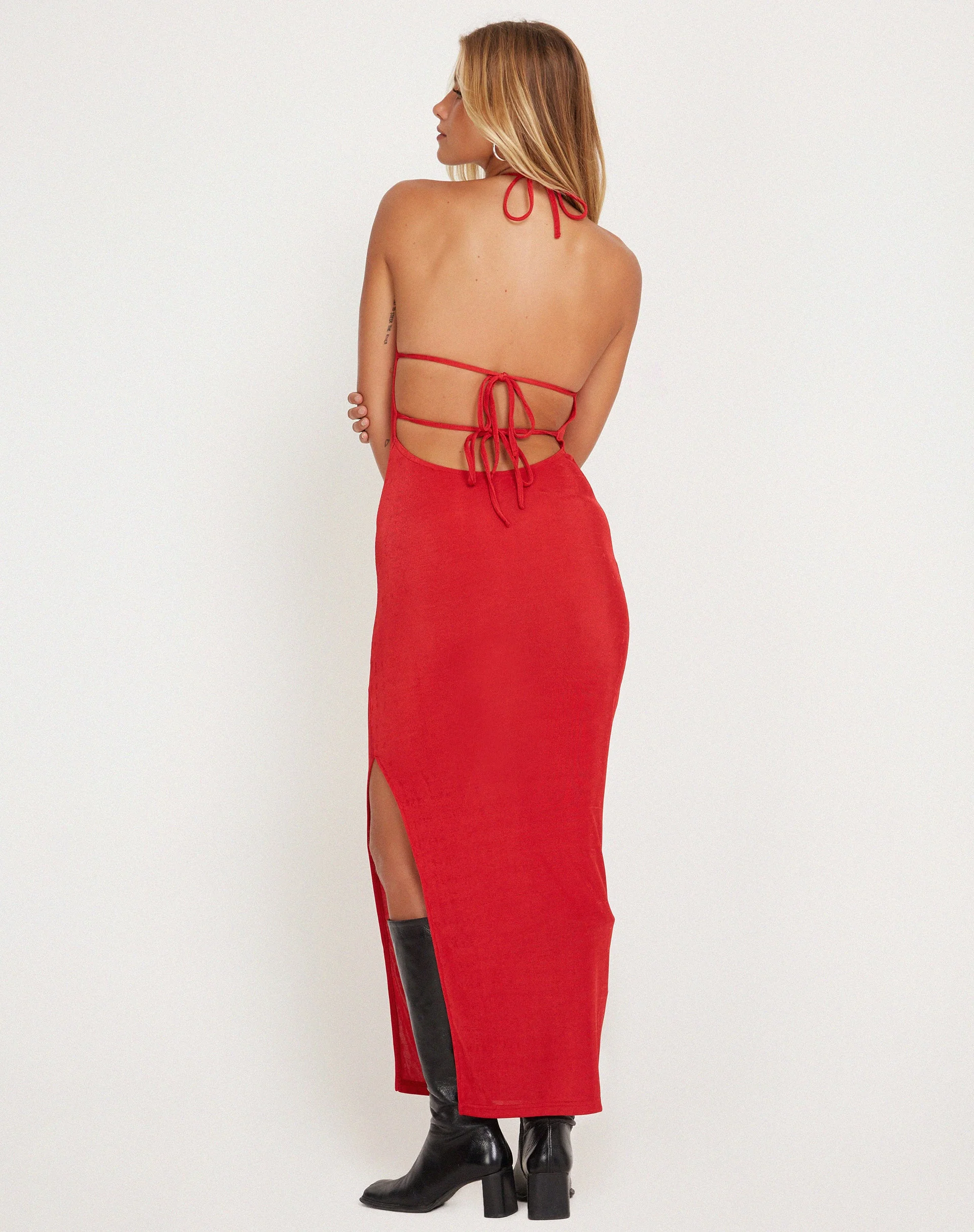 Virnilia Halterneck Maxi Dress in Red - Image 3