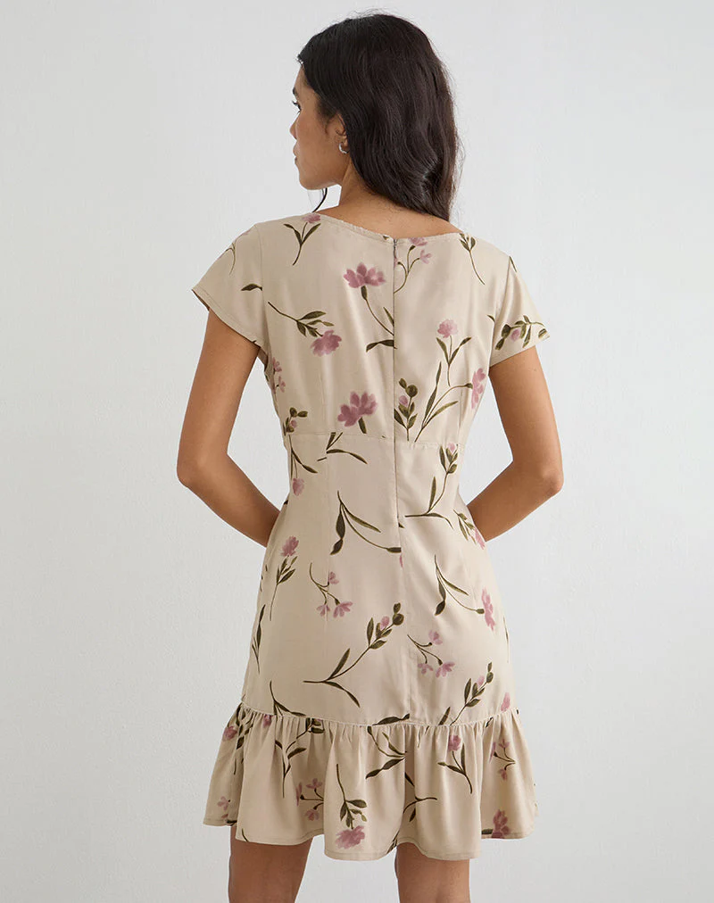 Visoca Mini Dress in Bloom Leafy Taupe - Image 4