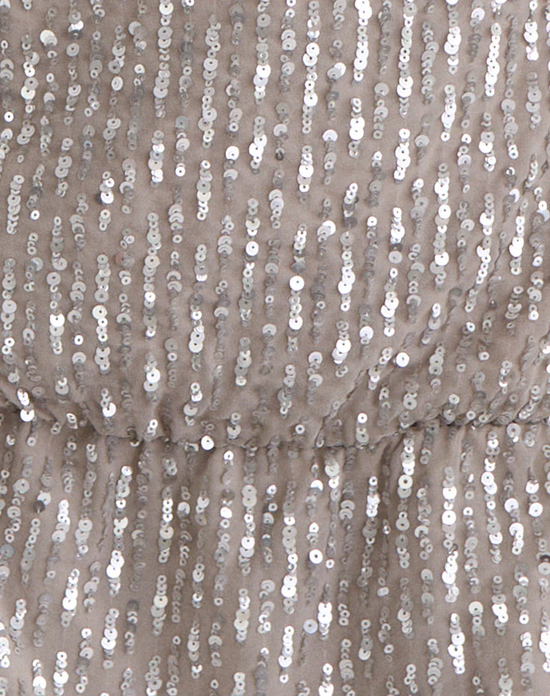Vora One Shoulder Mini Dress in Sequin Nude - Image 7