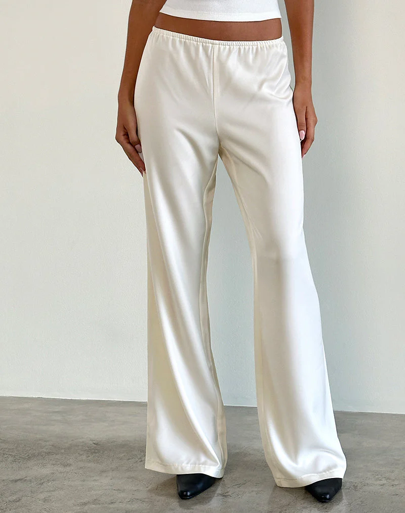 Waski Wide Leg Trouser in Satin Ivory - Image 2