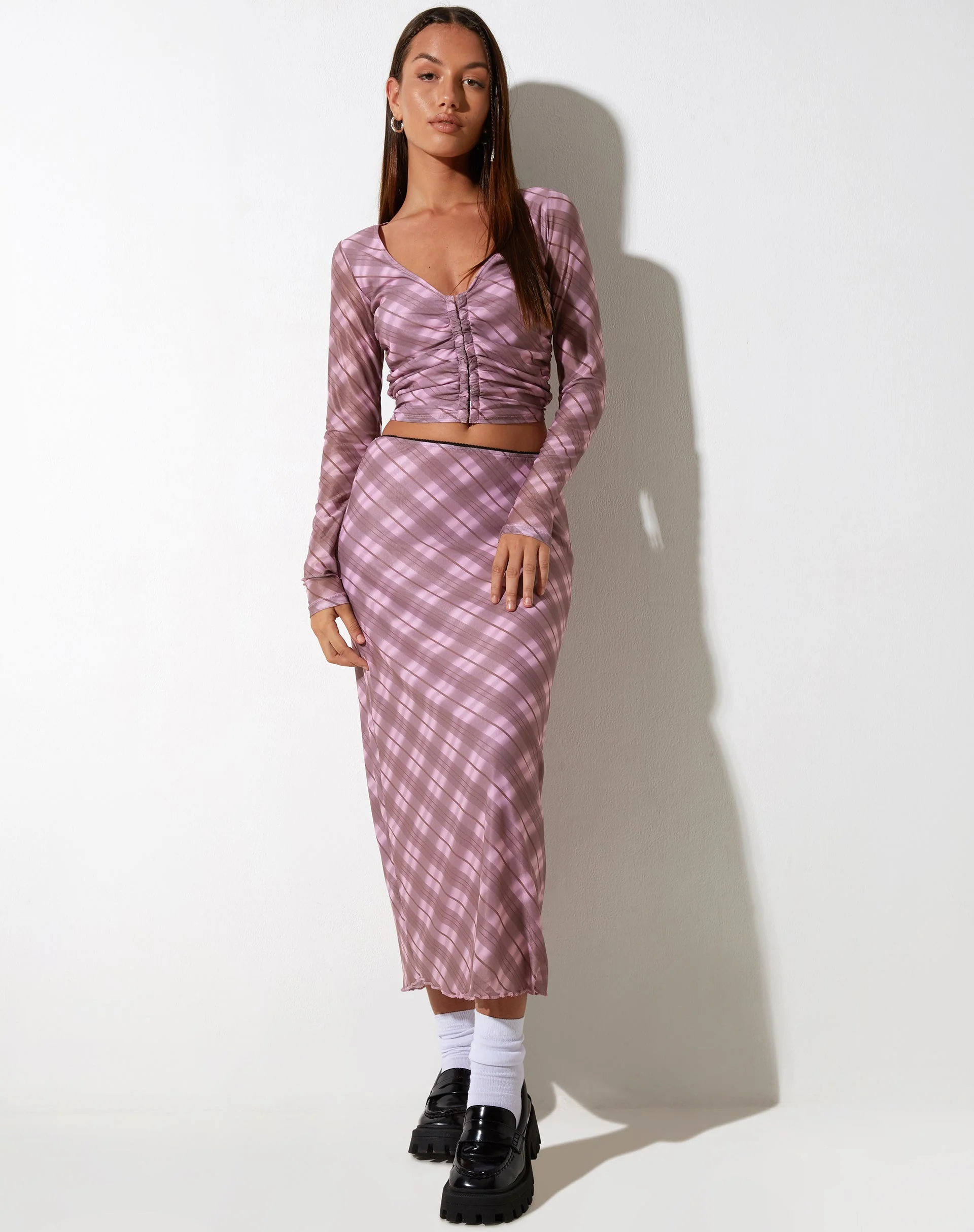 Wesley Crop Top in Pink Blurred Check - Image 6