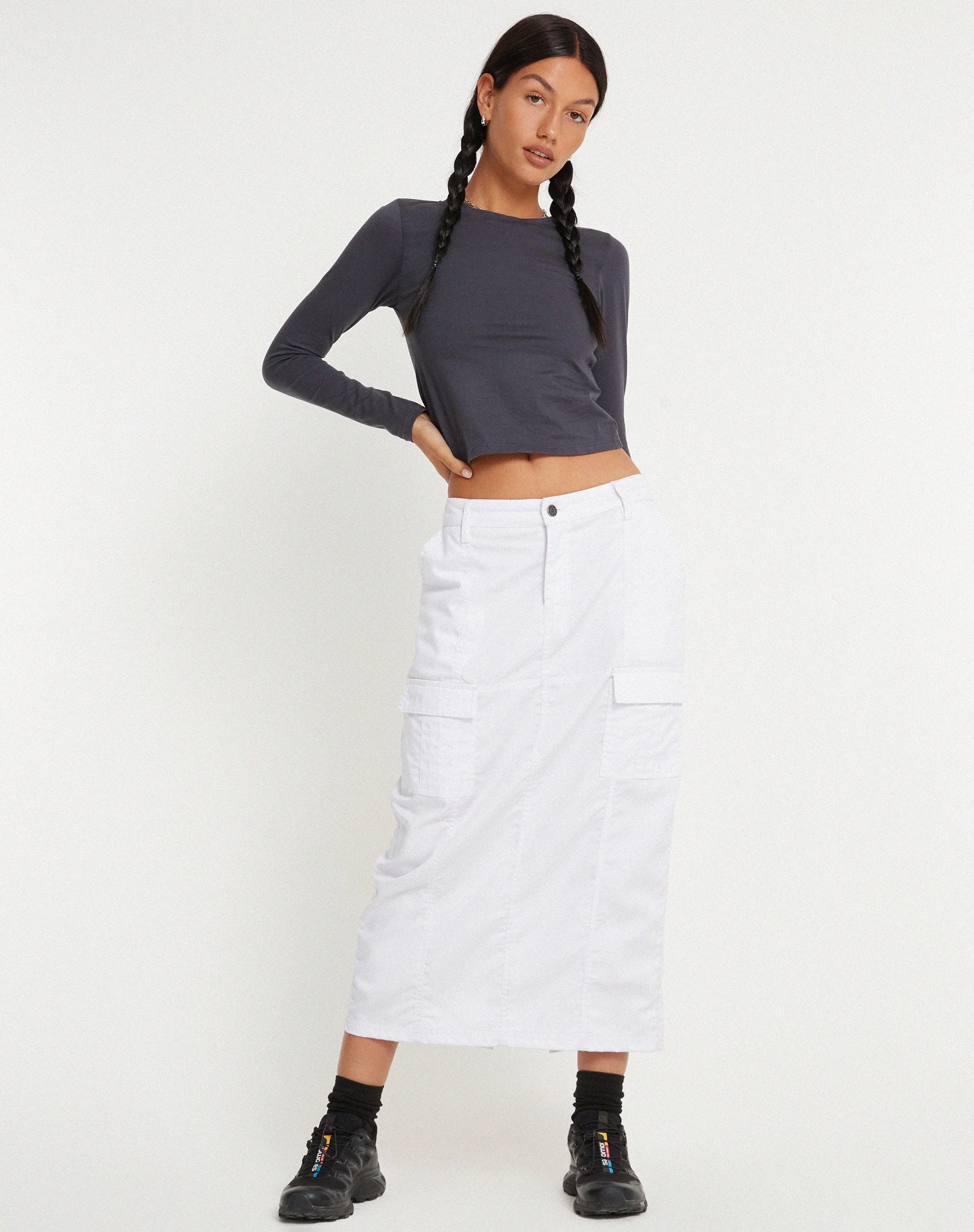 Widya Cargo Midi Skirt in White - Image 4